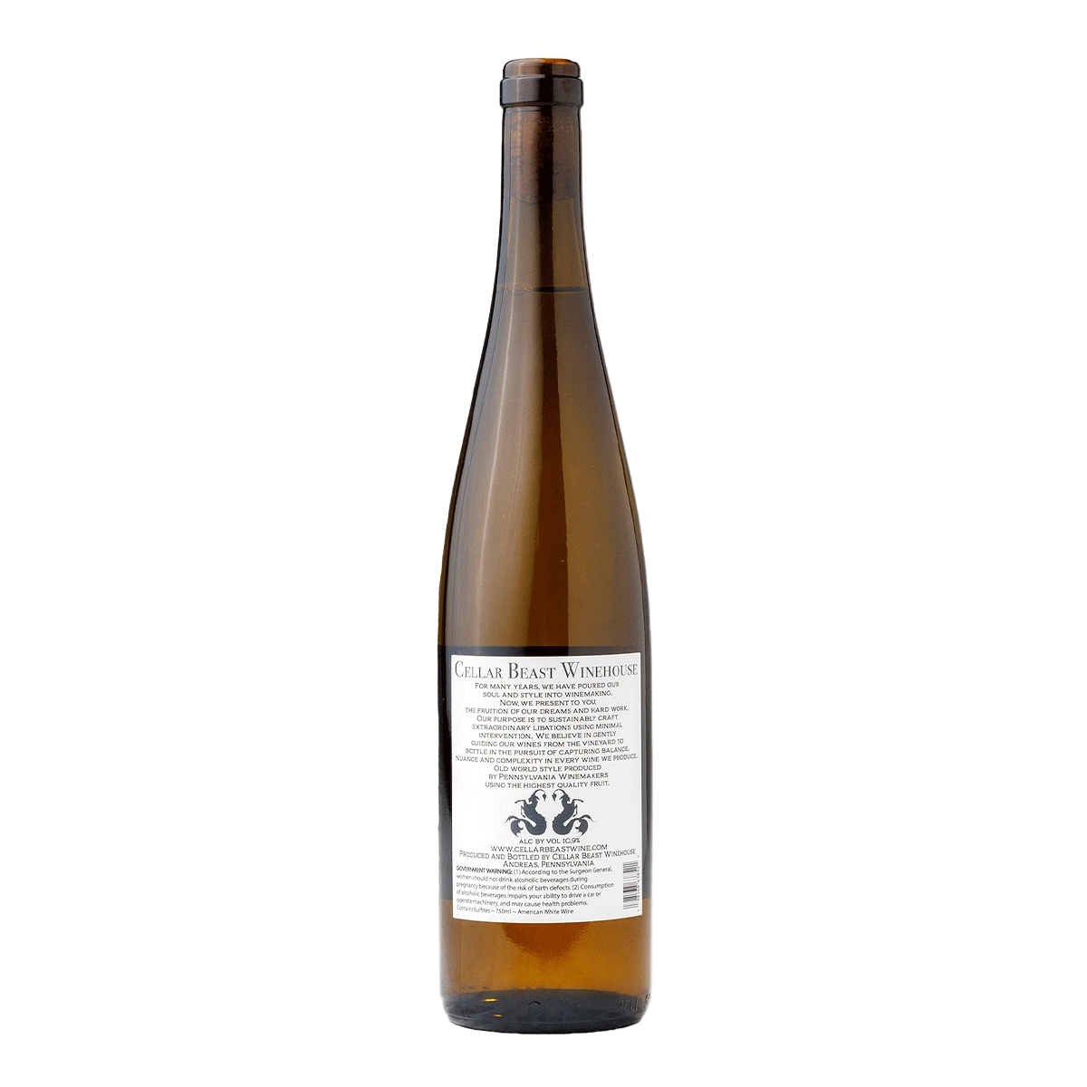 Bottle of 2022 Gewürztraminer – Alsatian-style dry white wine from Yakima Valley - Back Label