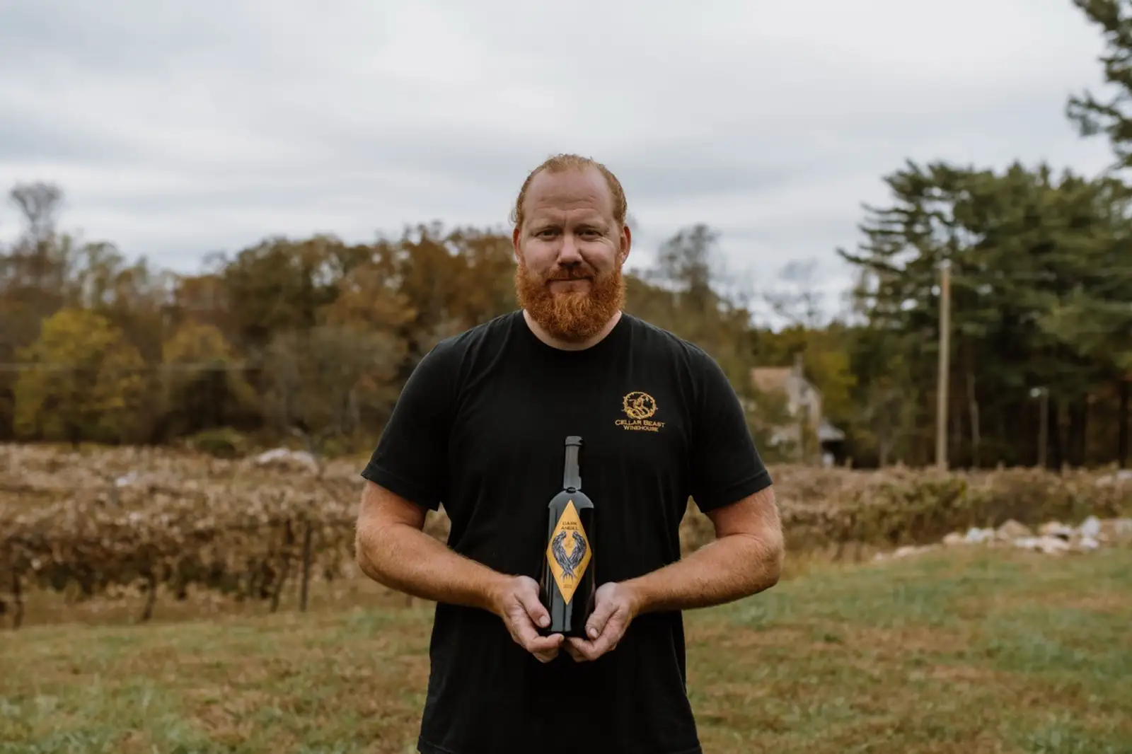 Cellar Beast Dark Angel Carmenere wine bottle and glass – Washington State red wine