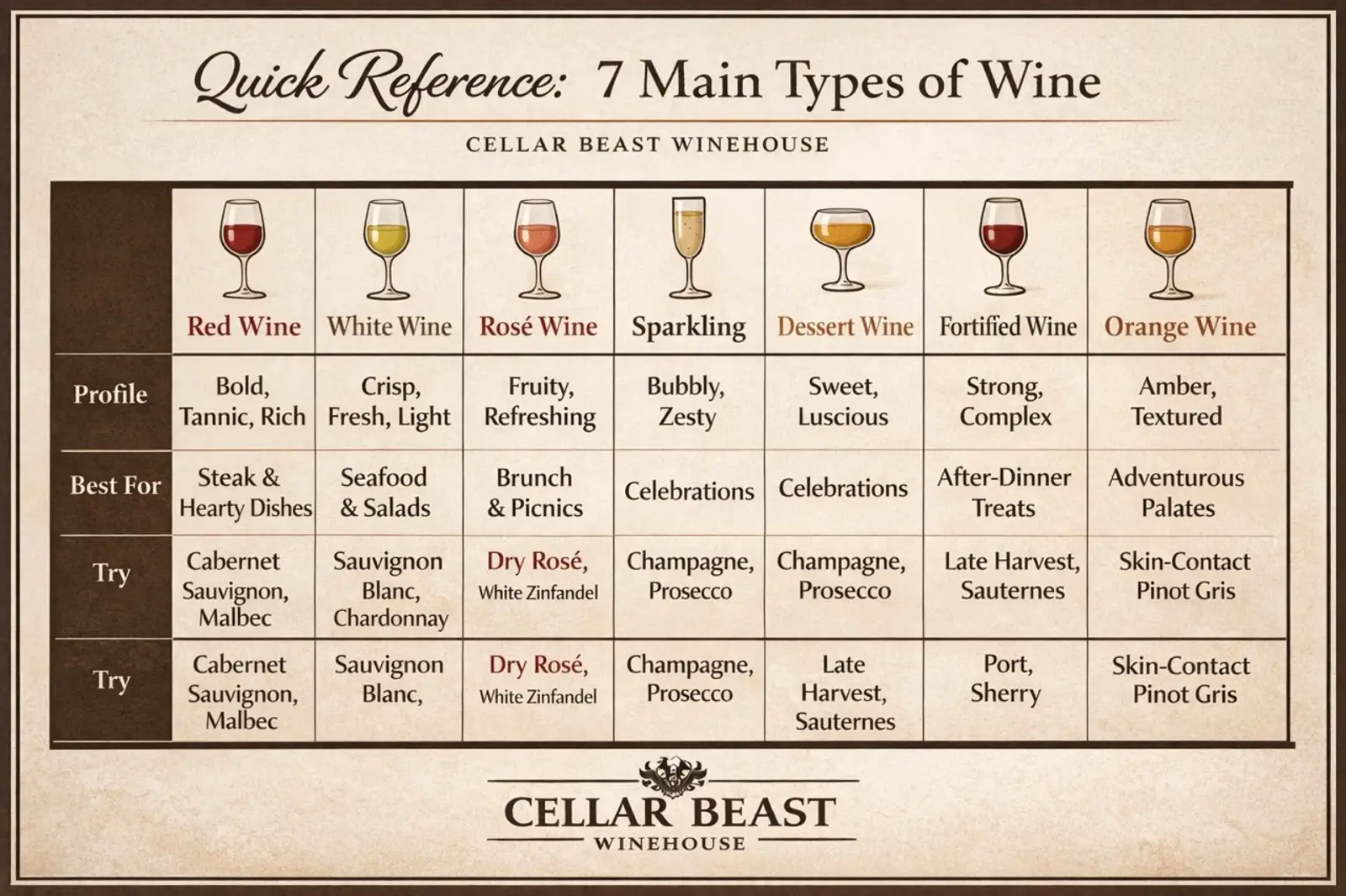 different kinds of wine table Cellar Beast