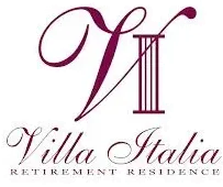Villa Italia Retirement Residence logo with stylized letters and burgundy color.