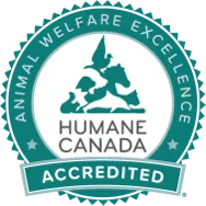 Humane Canada Accredited logo featuring Animal Welfare Excellence.