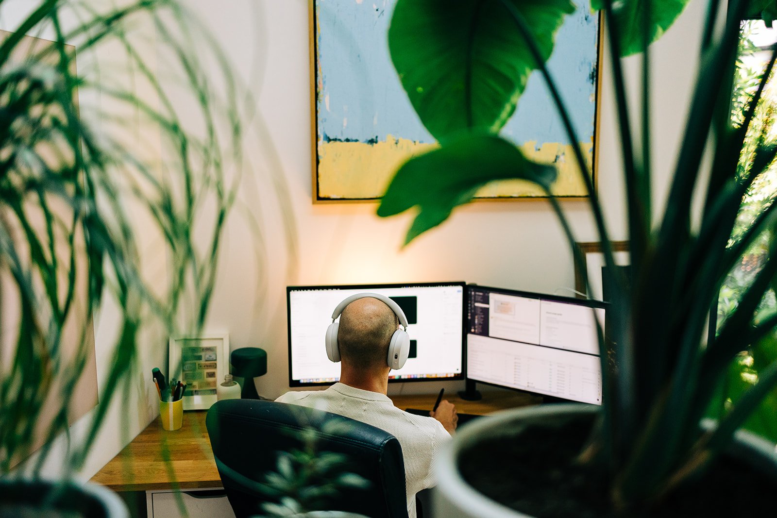 The Tokyo Calm studio desk with plants