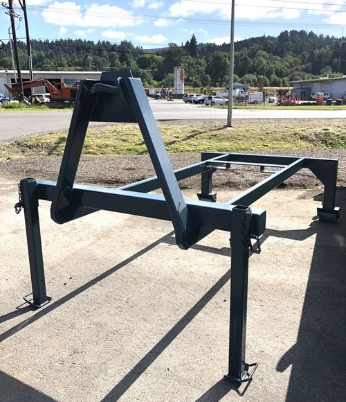 Western Cascade Container custom gray subframe for small hooklift with drop down legs