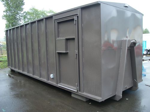 Western Cascade Container brown Security Storage container for large Hooklift shown with optional features