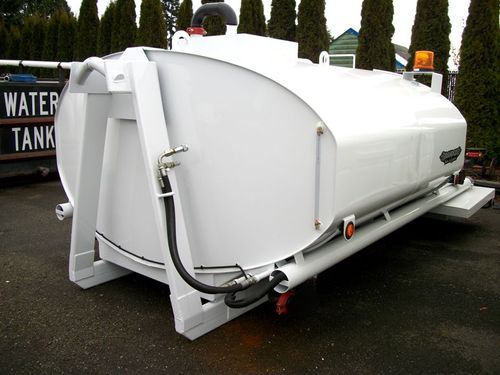 Western Cascade Container white Randco Water Tank subframed for Hooklift shown with custom features