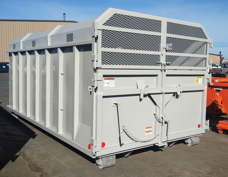 Western Cascade Container gray Chip Box for Hooklift shown with optional features