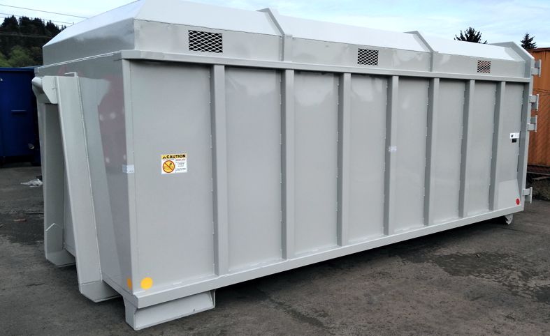 Western Cascade Container gray Chip Box for Hooklift shown with optional features