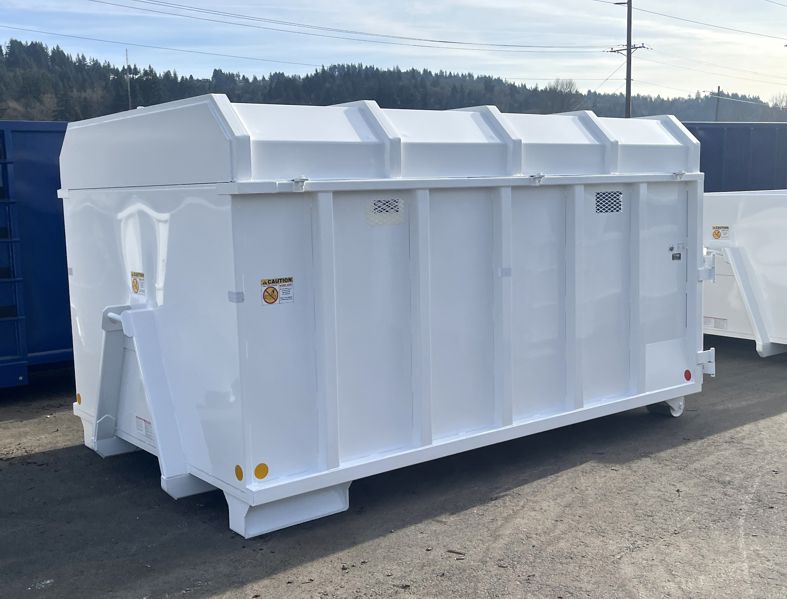 Western Cascade Container Chip Box for hooklift with optional bold on lid in white