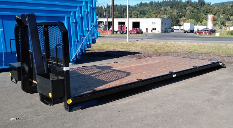 Western Cascade Container black Flatbed for large Hooklift shown with optional features