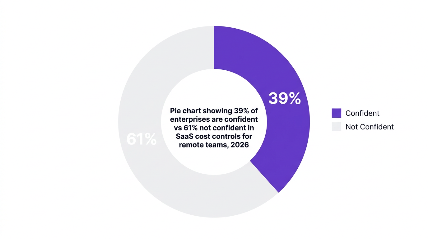 Pie chart showing pie chart showing 39% of enterprises are confident vs 61% not confident in saas cost controls for remote teams, 2026 — data visualization for enterprise confidence in saas cost controls for remote teams