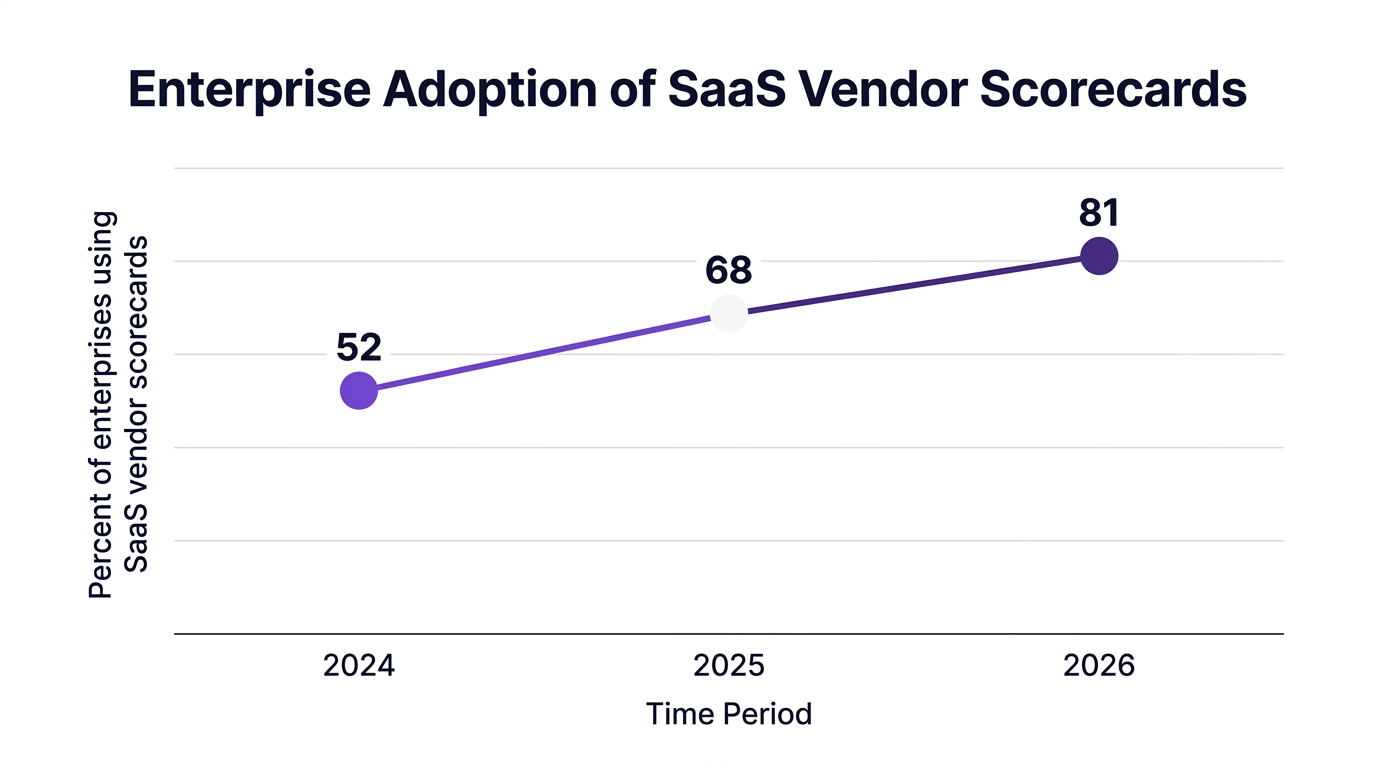 Line chart showing enterprise adoption of saas vendor scorecards — data visualization for percent of enterprises using saas vendor scorecards