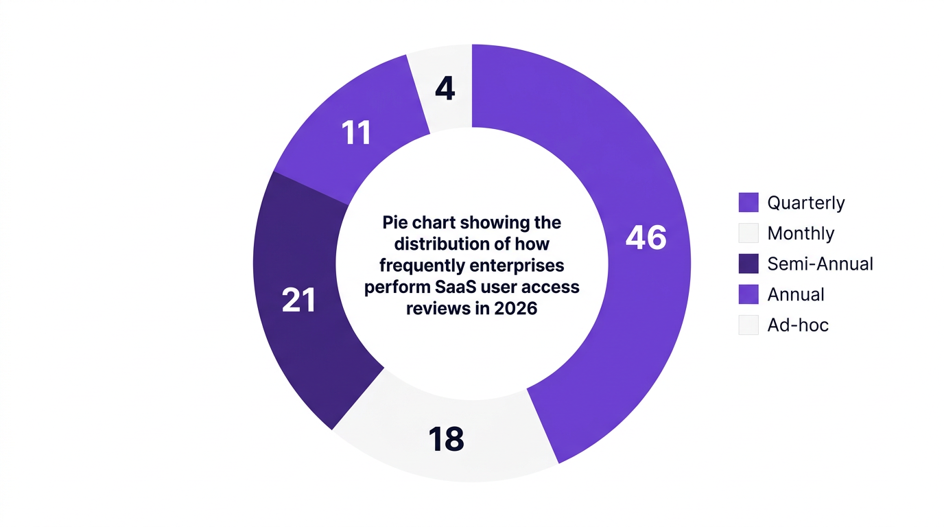 Pie chart showing pie chart showing the distribution of how frequently enterprises perform saas user access reviews in 2026 — data visualization for share of enterprises by saas user access review frequency