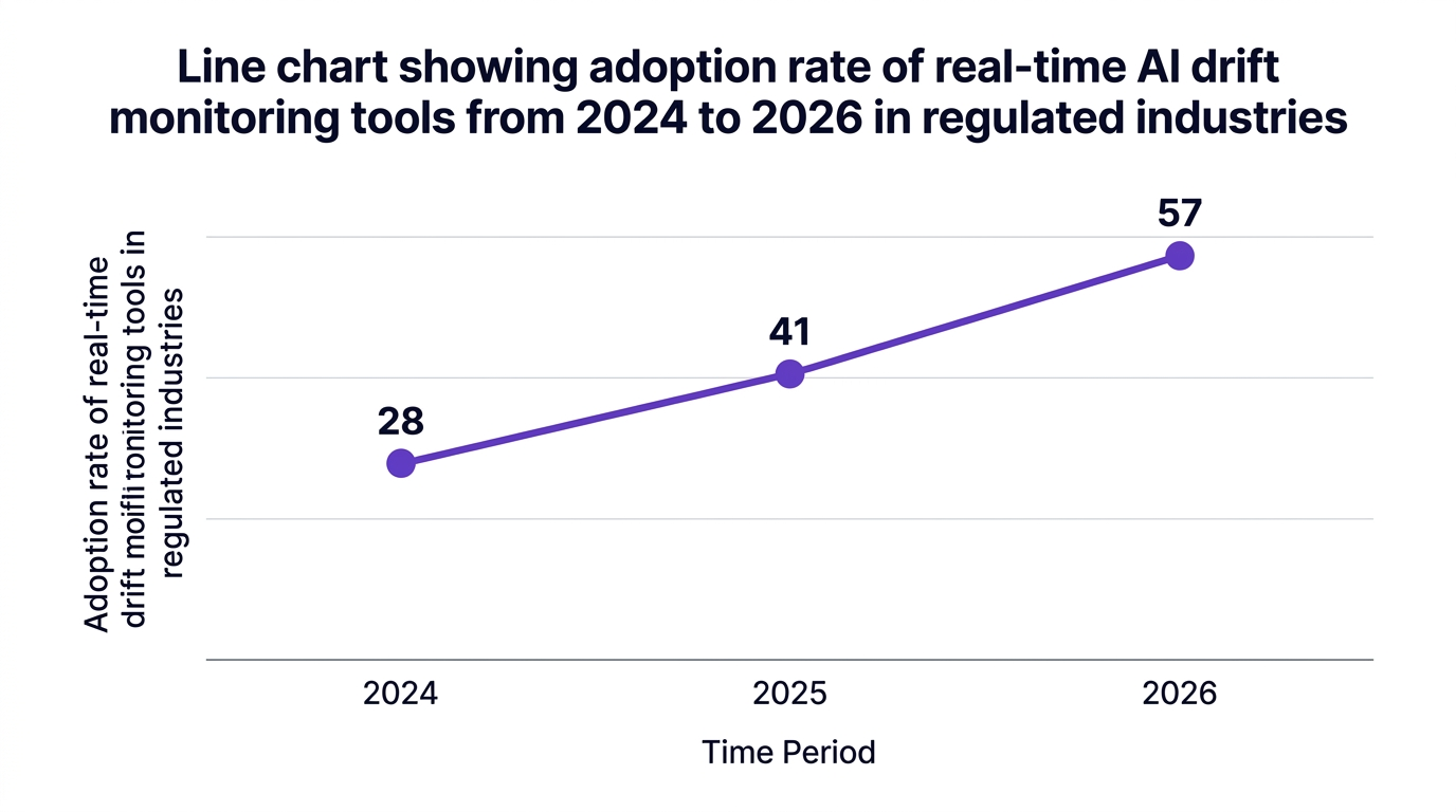 Line chart showing line chart showing adoption rate of real-time ai drift monitoring tools from 2024 to 2026 in regulated industries — data visualization for adoption rate of real-time drift monitoring tools in regulated industries
