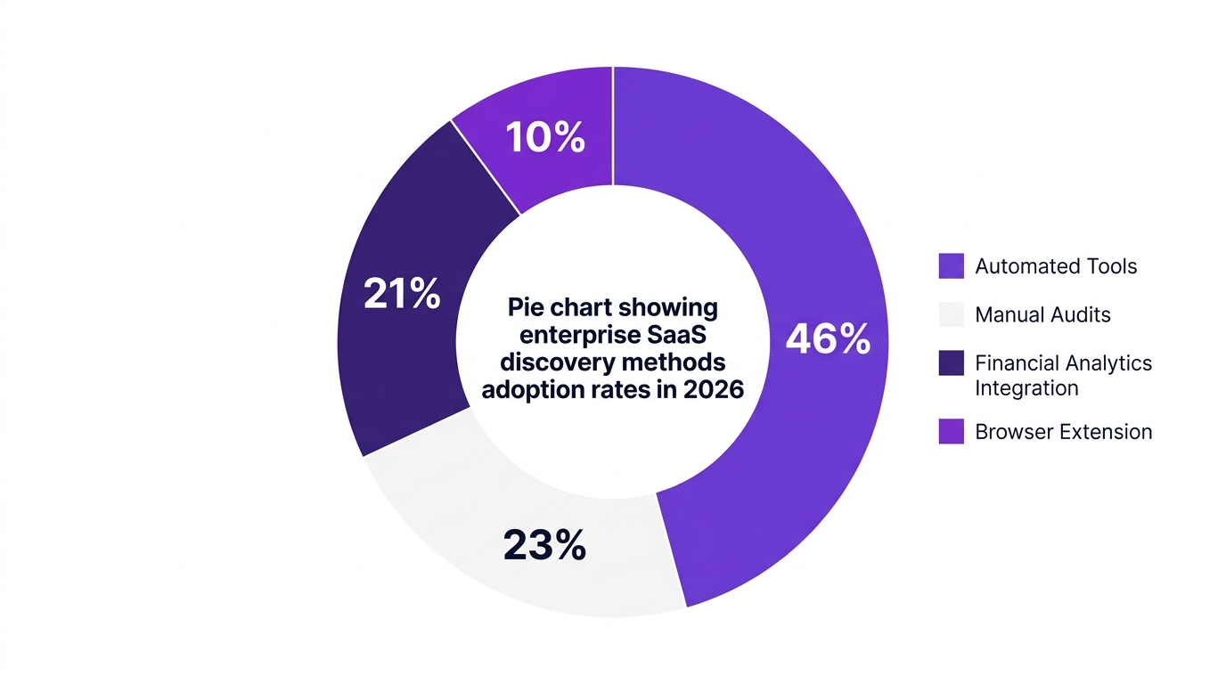 Pie chart showing pie chart showing enterprise saas discovery methods adoption rates in 2026 — data visualization for enterprise saas discovery methods adoption (2026)
