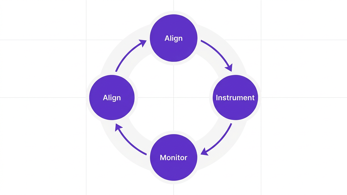 Circular AIM Loop diagram with three labeled nodes: Align, Instrument, Monitor connected by directional arrows