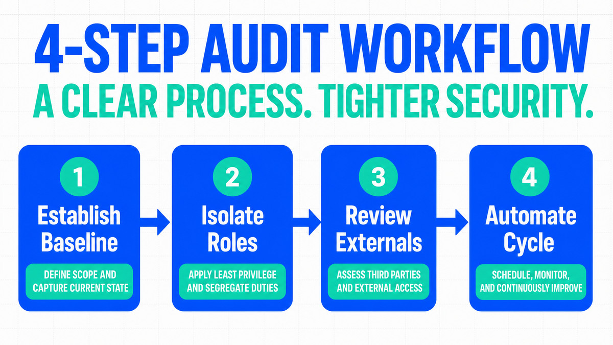 Illustrate the structured 4-step workflow for securing external and internal platform access.