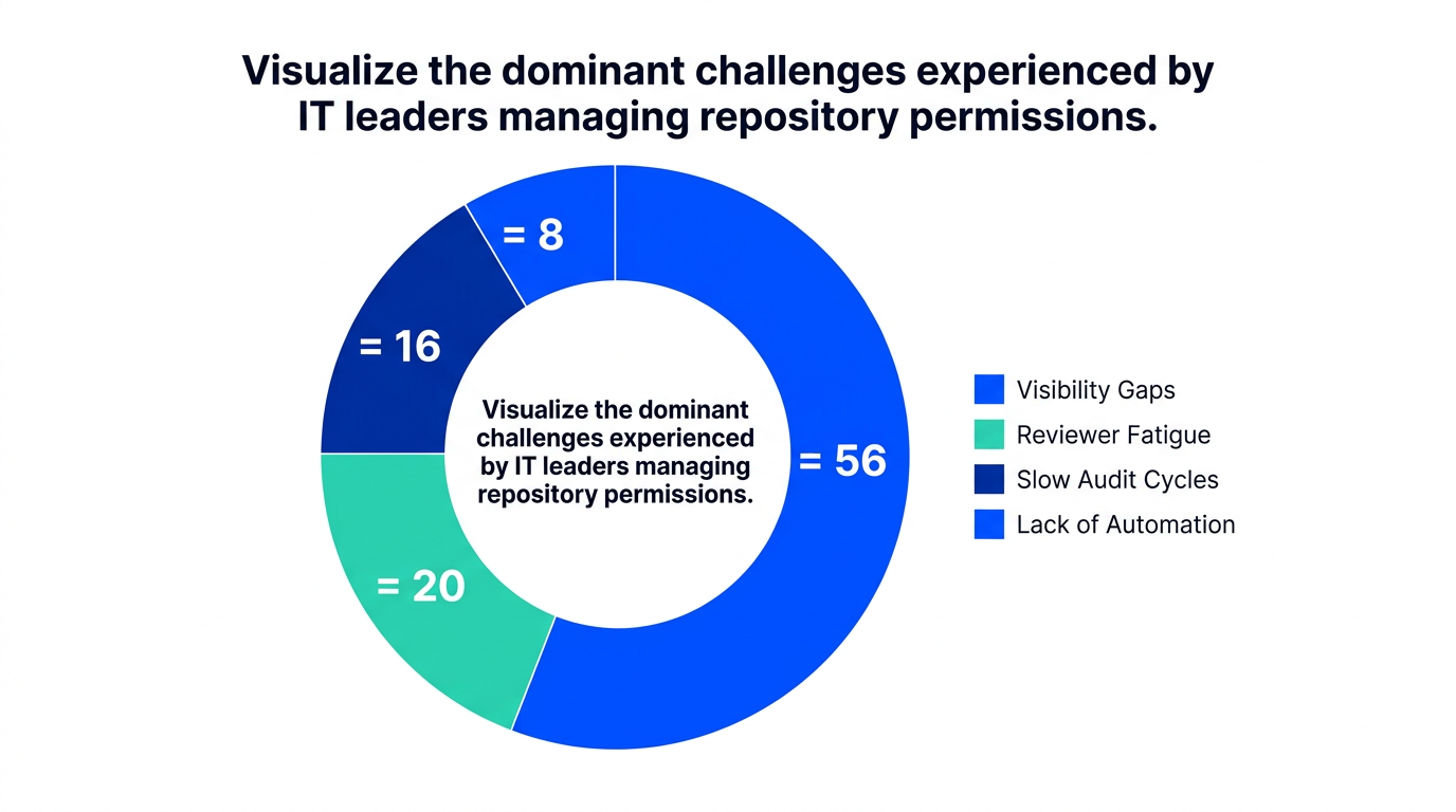 Pie chart showing visualize the dominant challenges experienced by it leaders managing repository permissions. — data visualization for top challenges in github permission management
