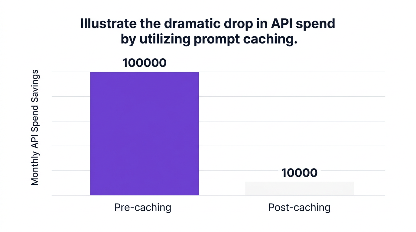 Bar chart showing illustrate the dramatic drop in api spend by utilizing prompt caching. — data visualization for monthly api spend savings