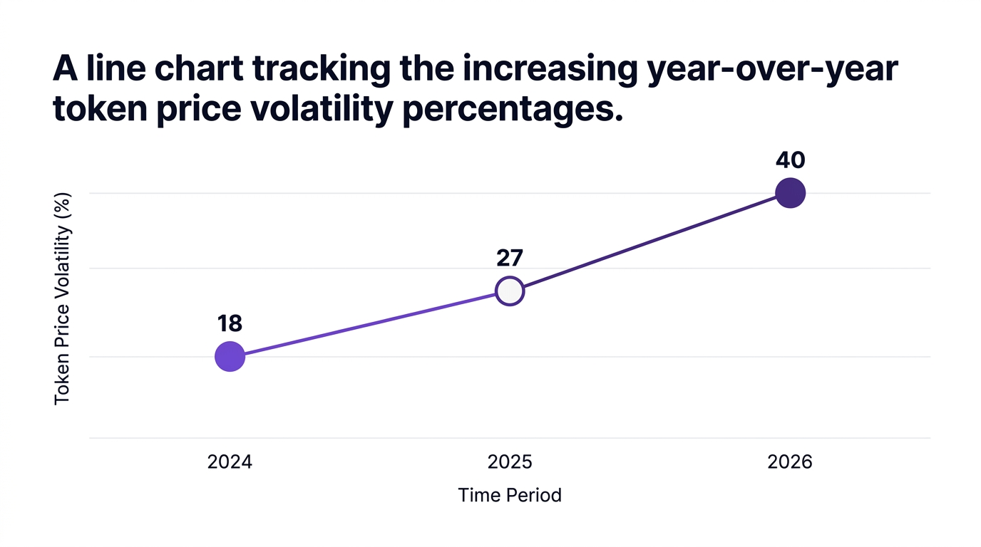 Line chart showing a line chart tracking the increasing year-over-year token price volatility percentages. — data visualization for token price volatility (%)