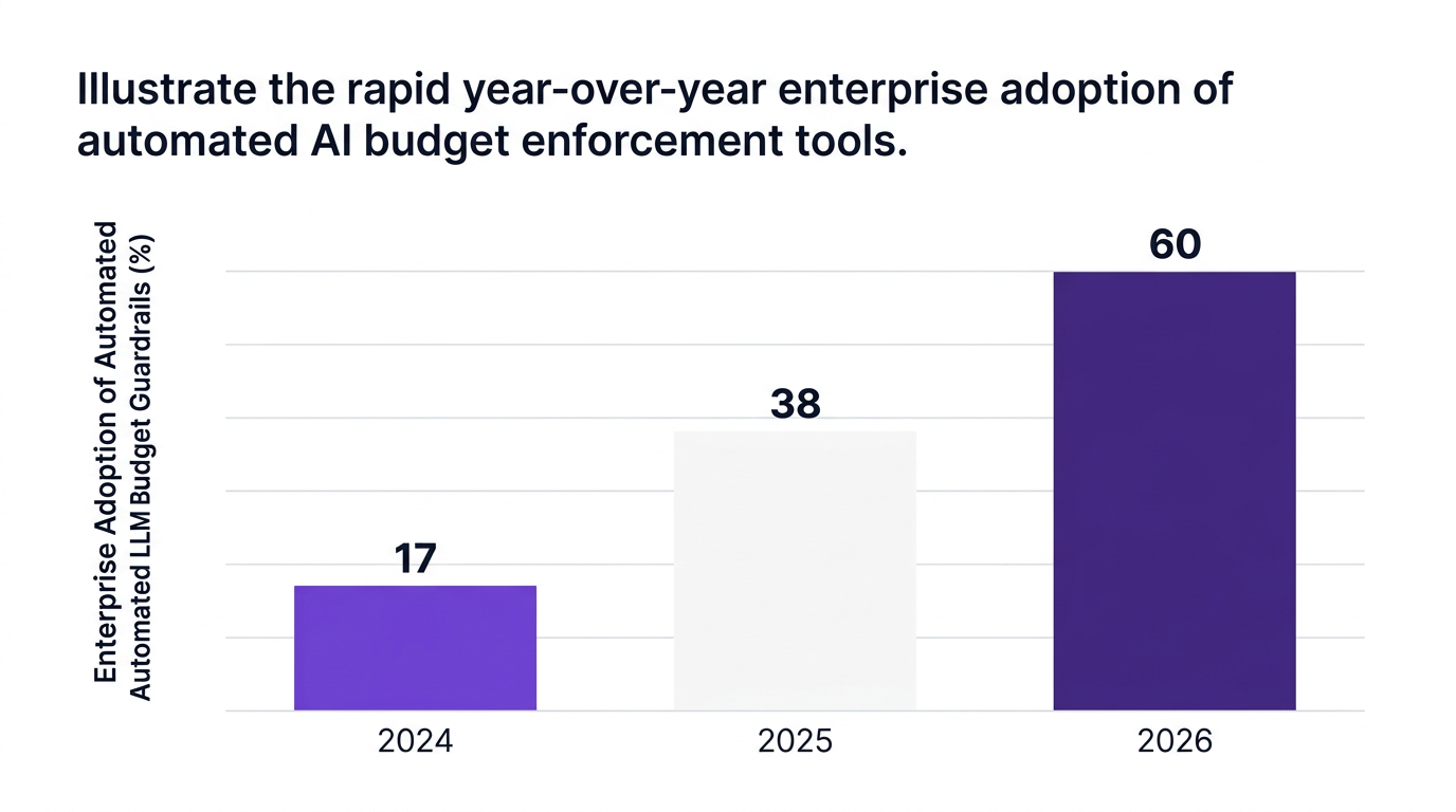 Illustrate the rapid year-over-year enterprise adoption of automated AI budget enforcement tools.