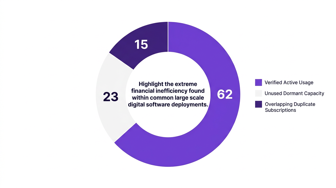Highlight the extreme financial inefficiency found within common large scale digital software deployments.