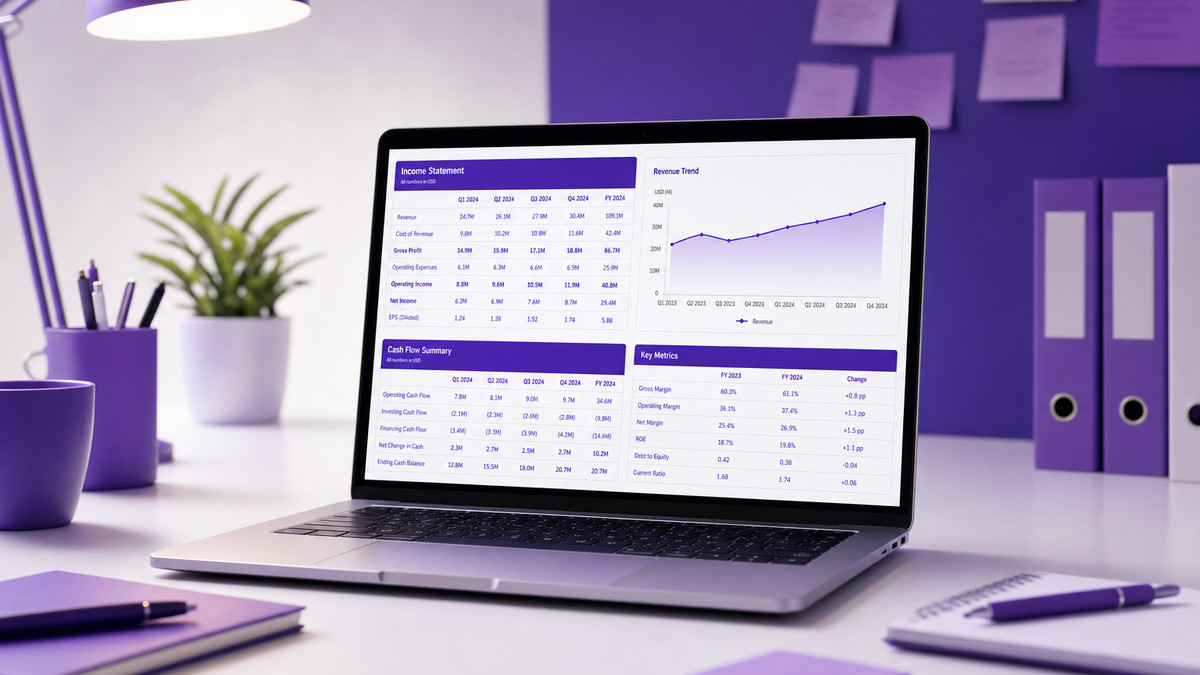 Modern corporate workspace showing structured financial data analysis.