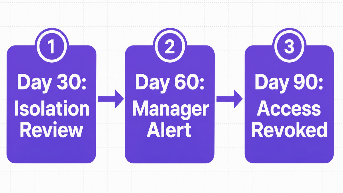 Process diagram showing a 30, 60, and 90-day automated workflow for reclaiming licenses