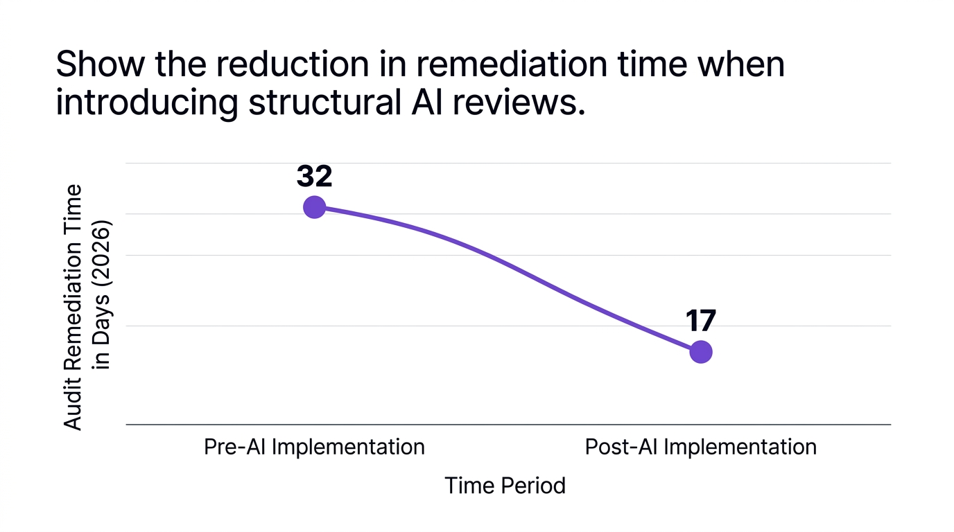 Show the reduction in remediation time when introducing structural AI reviews.