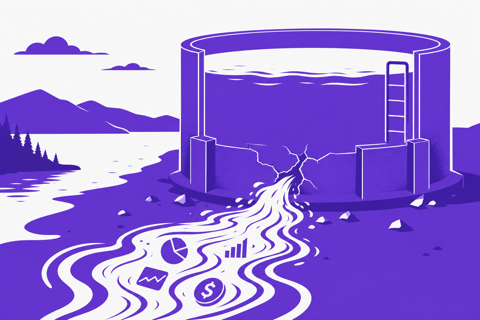 Illustration showing a budget reservoir leaking due to direct lake fallback.