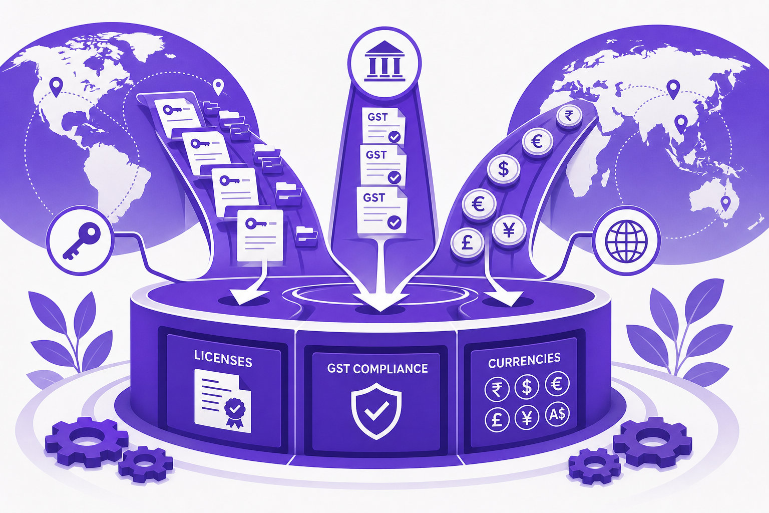 A concept illustration of a centralized control matrix sorting data streams into perfectly ordered slots, set in deep violet and off-white.