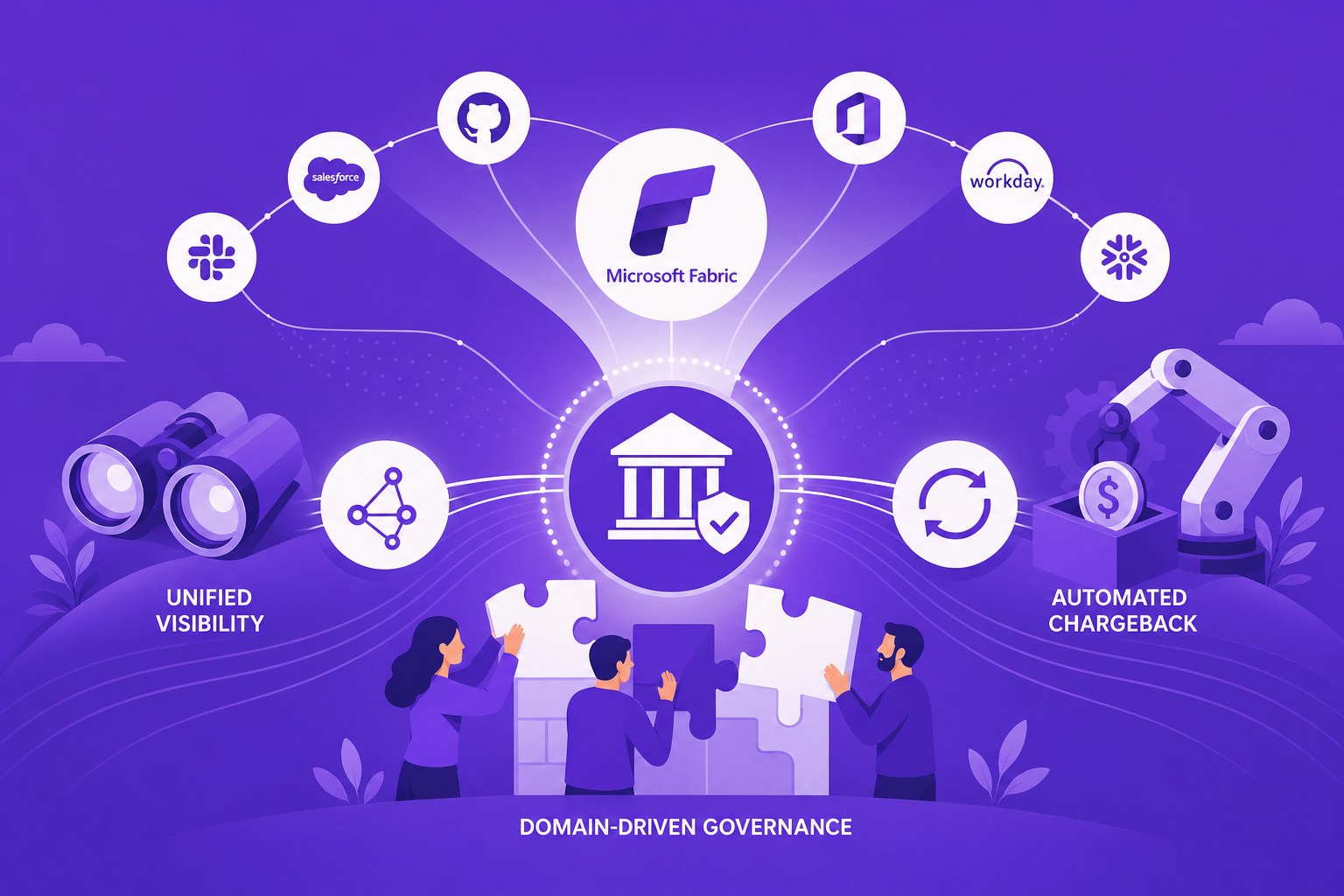 CloudNuro dashboard automating visibility, governance, and chargeback for SaaS and Microsoft Fabric