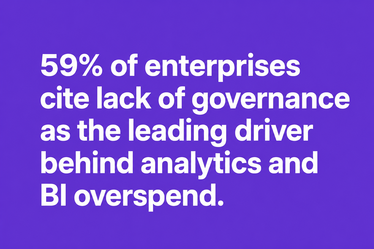 Typographic card stating 59% of enterprises cite lack of governance as the leading driver behind analytics and BI overspend.