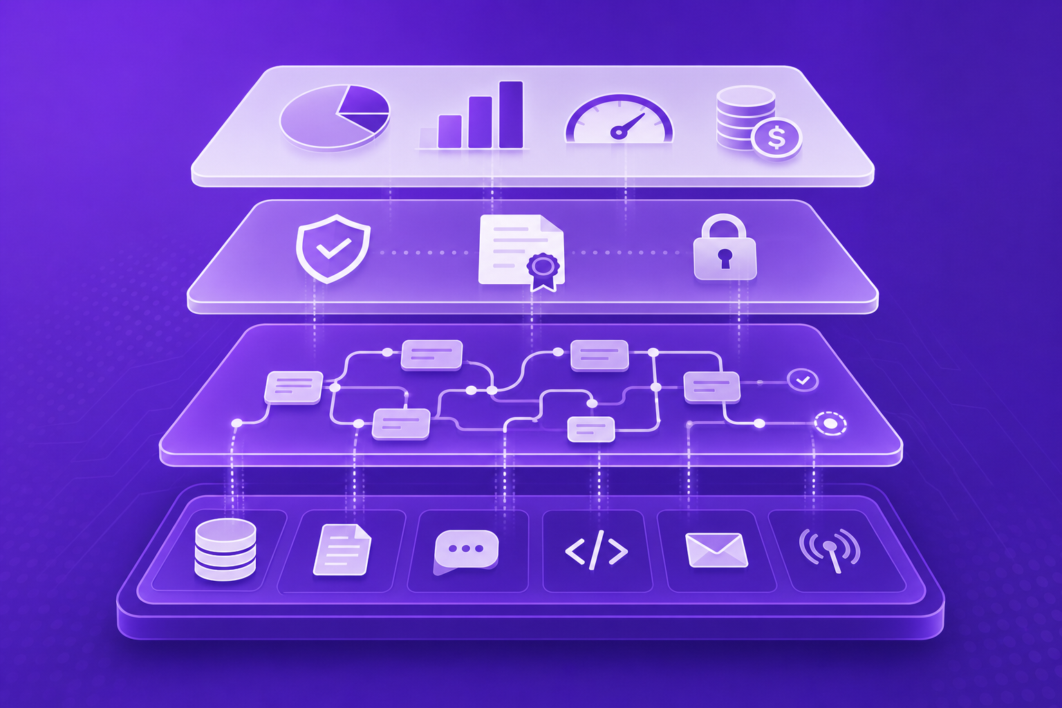 Concept illustration of layered LLM observability framework