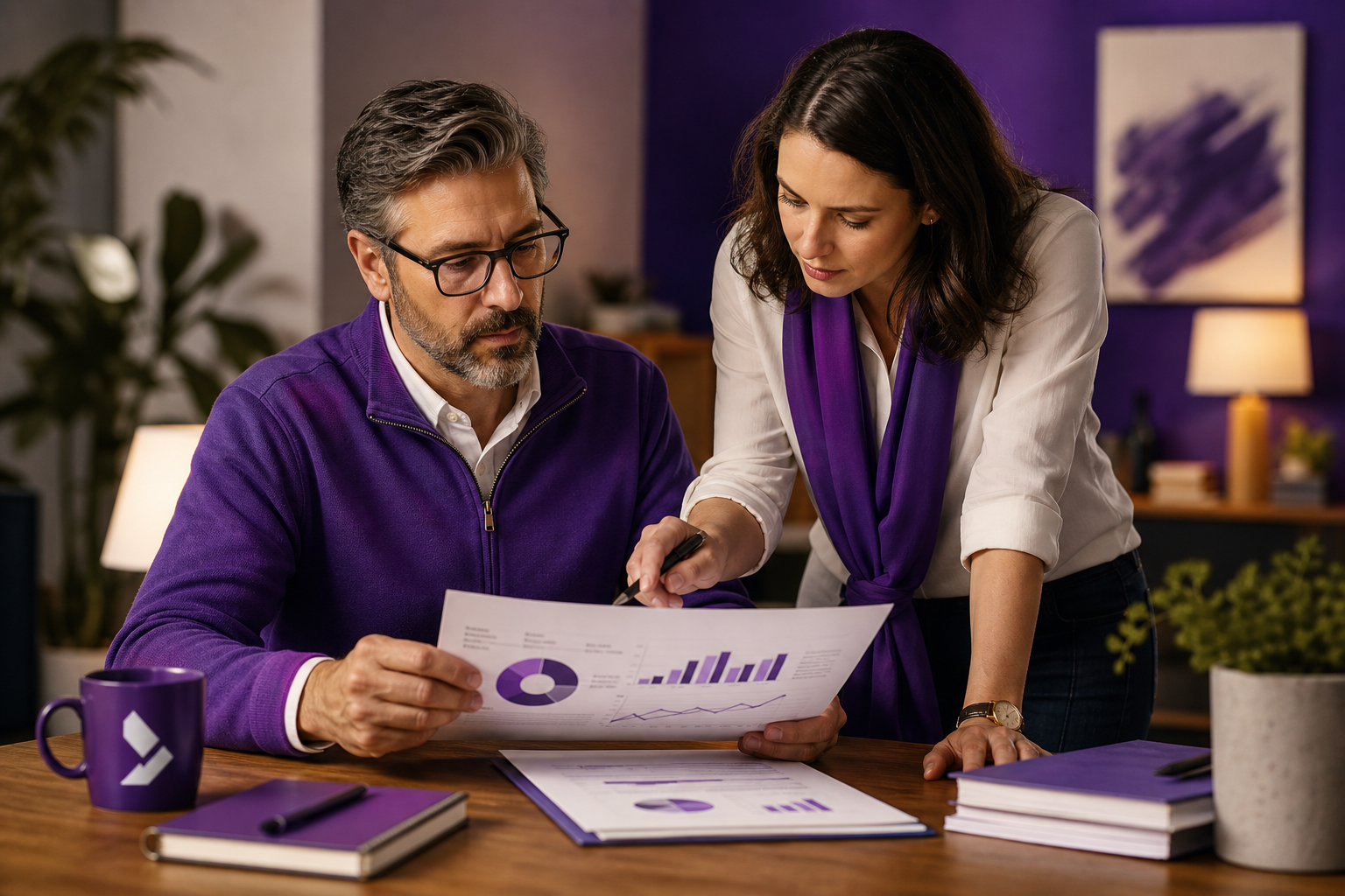 IT leaders collaborating on cost savings visualized through reports