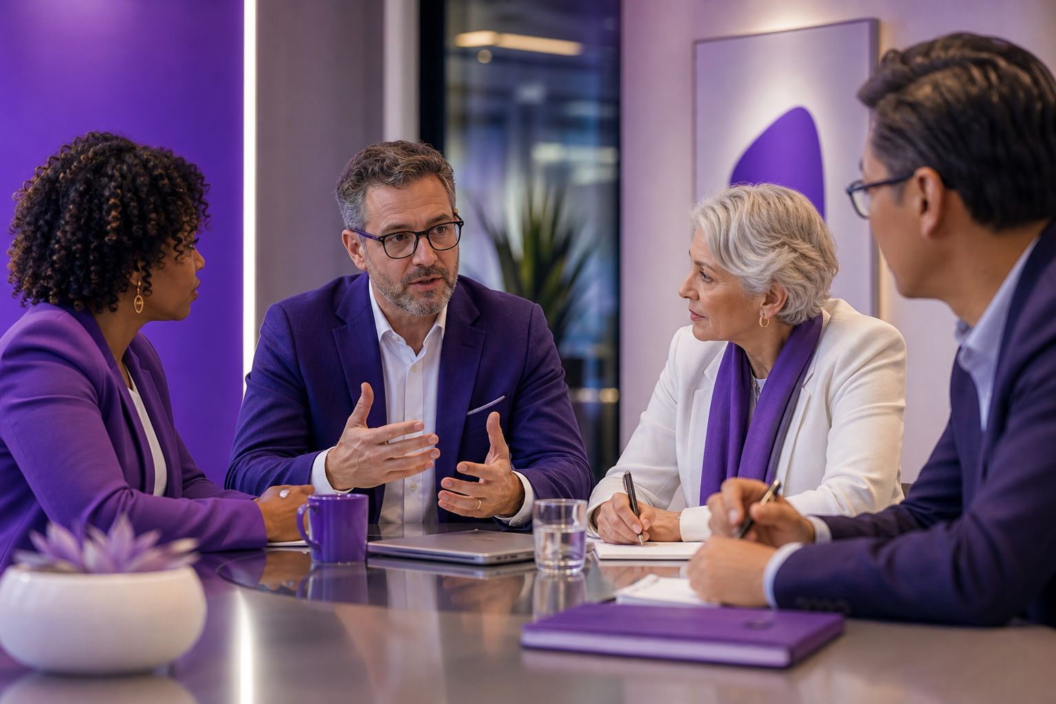 Enterprise IT leaders reviewing AI governance policies in a modern office setting