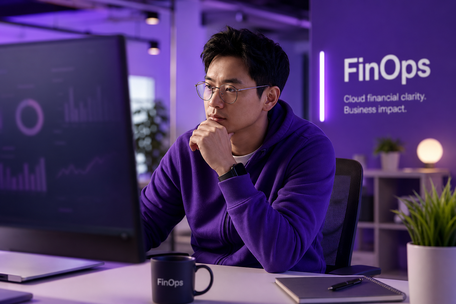 AI engineer in modern workspace reviewing cost and inference analytics