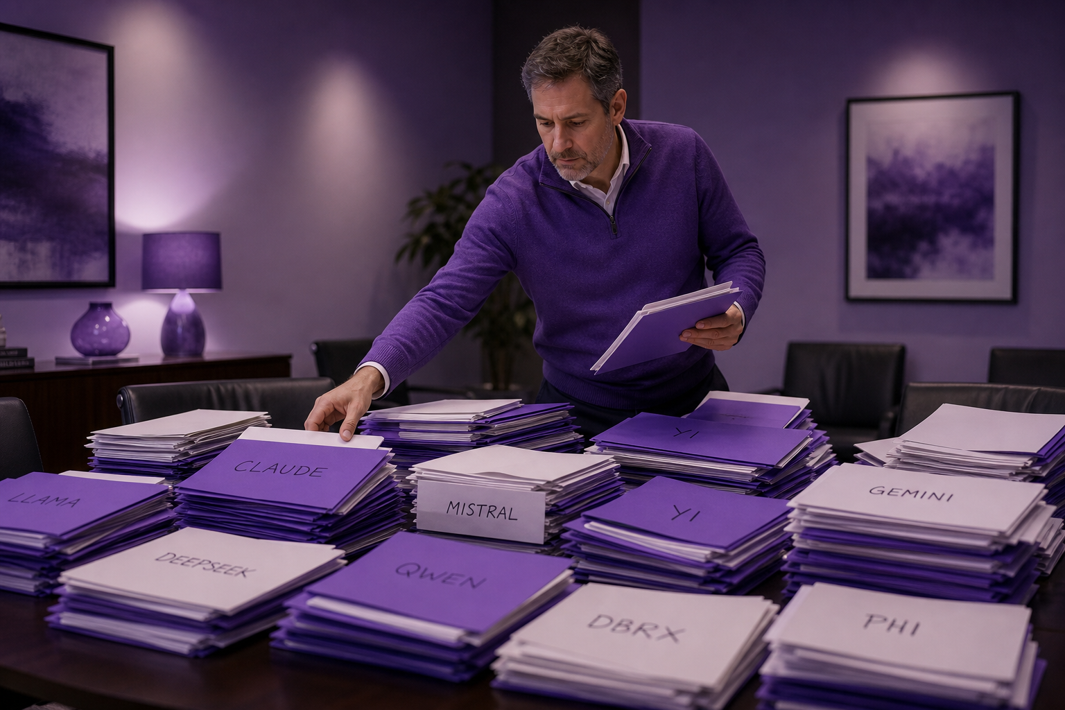 Enterprise IT leader contemplating the overwhelming proliferation of AI models represented by physical files