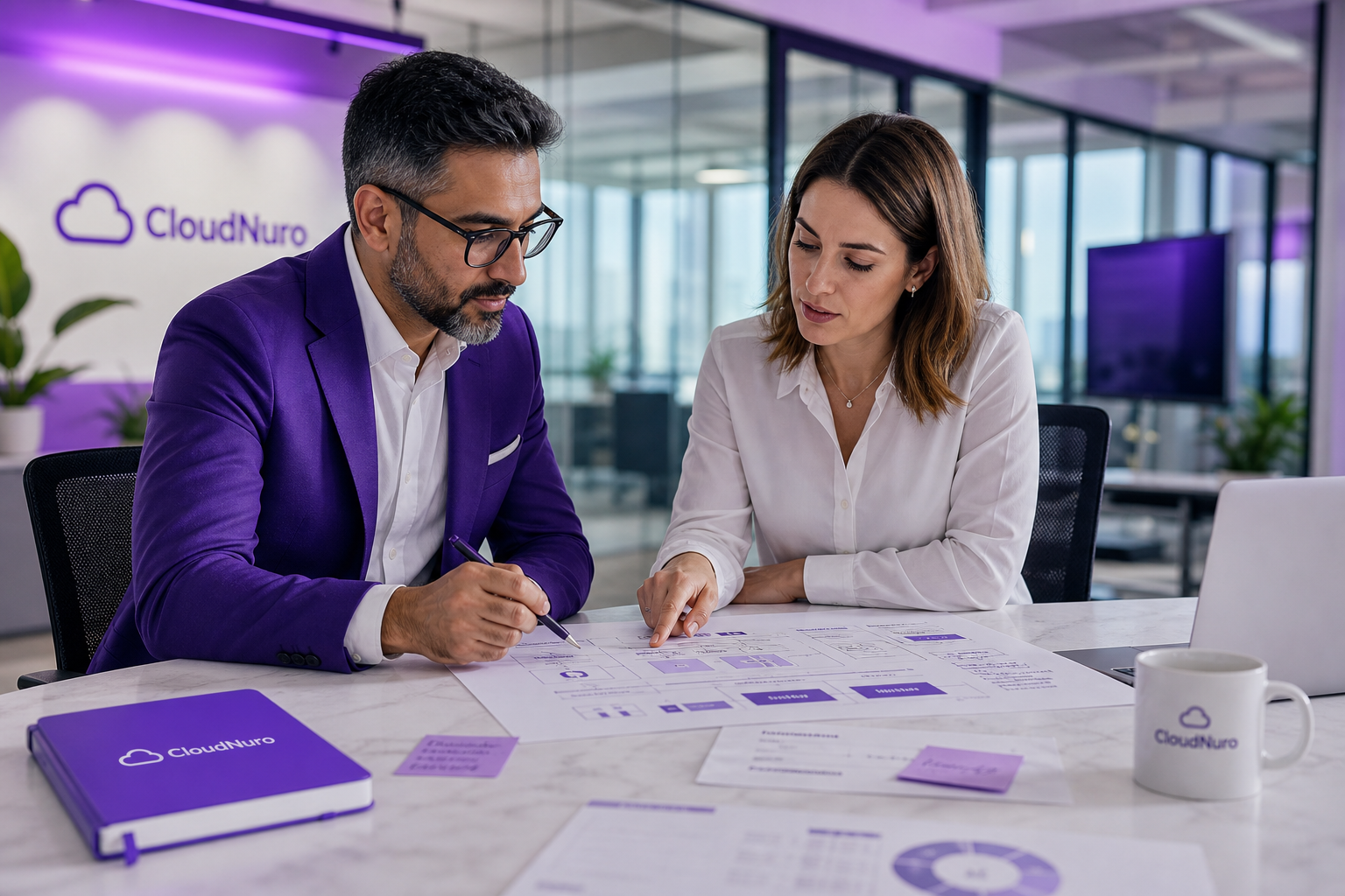 IT and finance leaders collaborating on a SaaS and cloud FinOps strategy in a modern office
