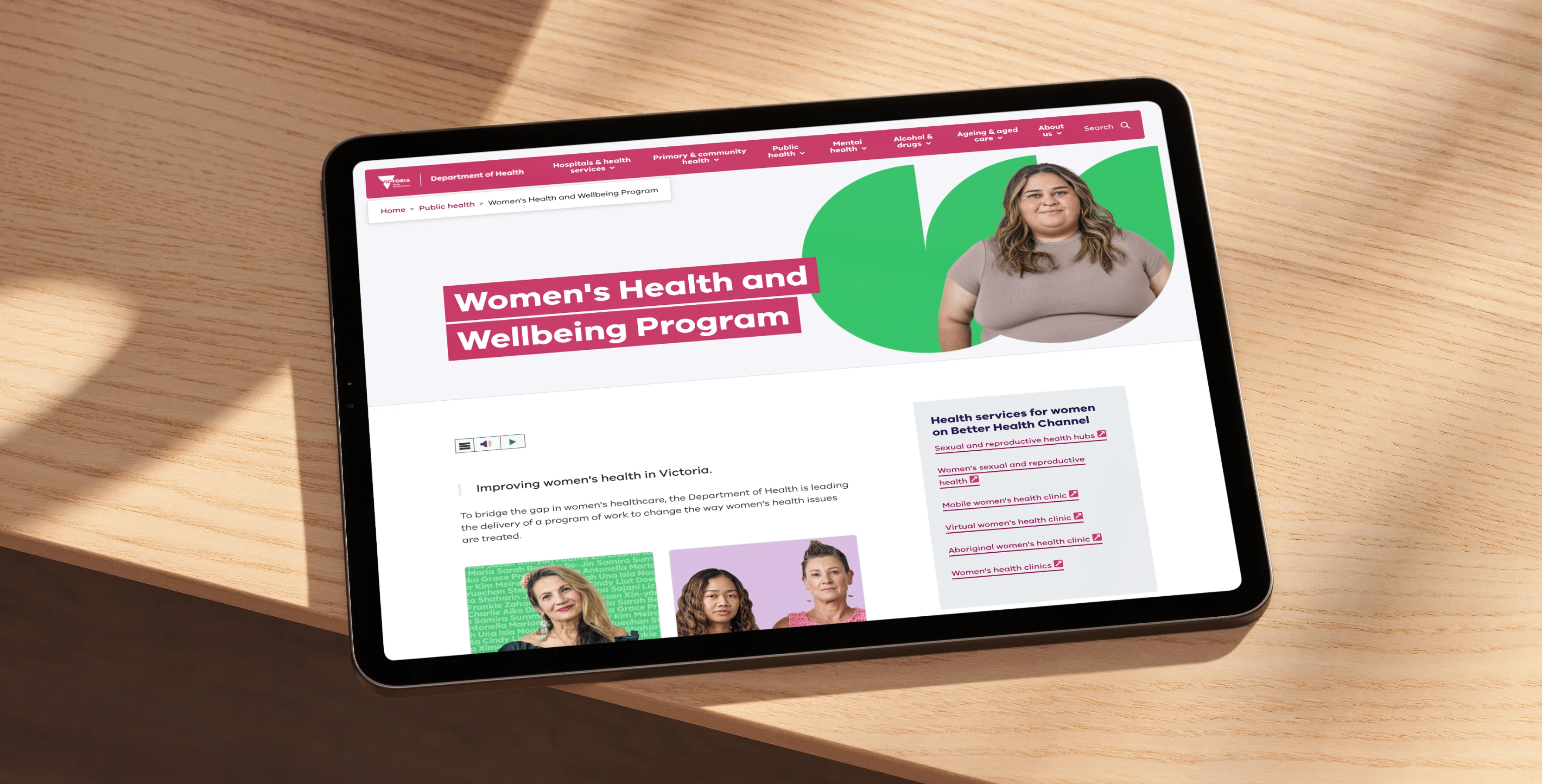 an iPad with the Women's Health website open