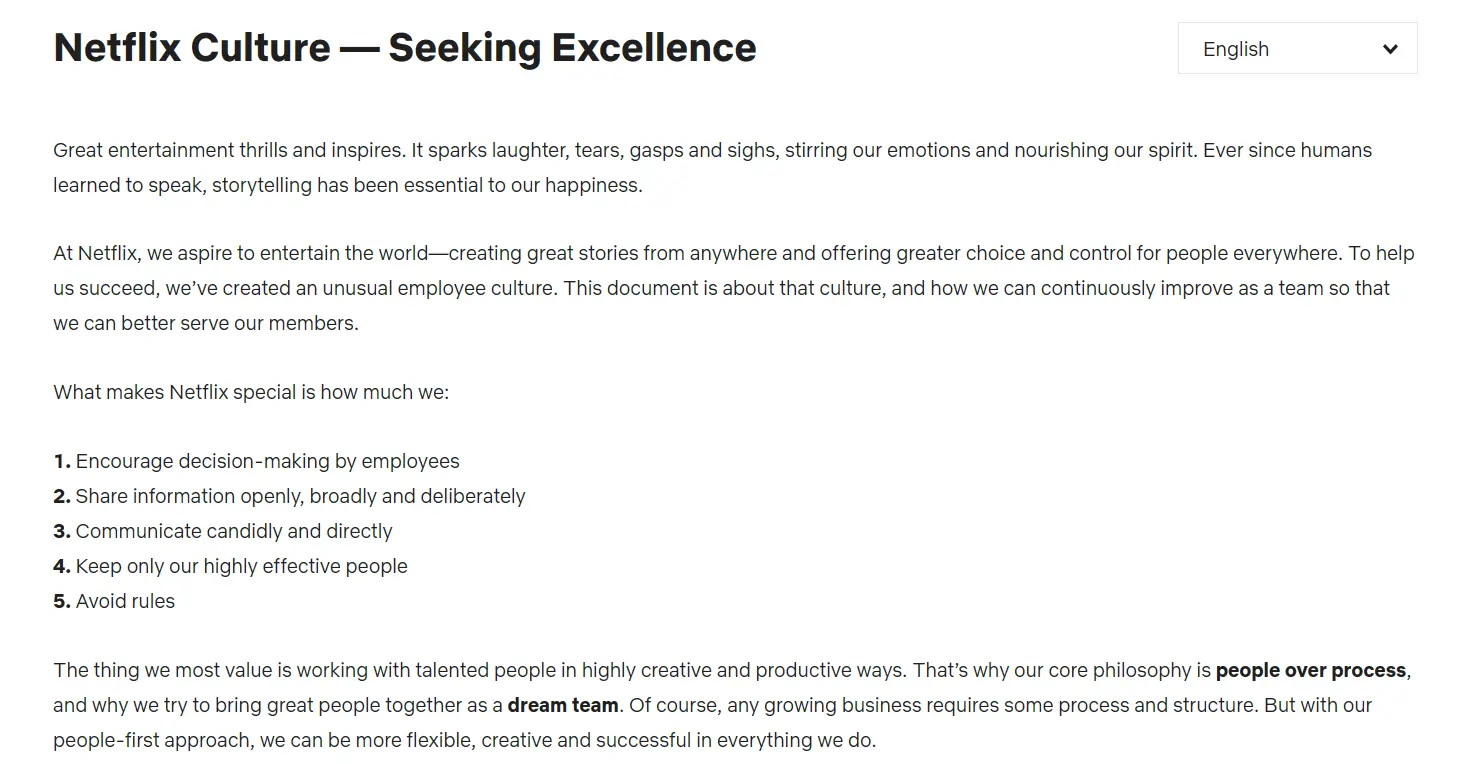 netflix culture page - career page of website 