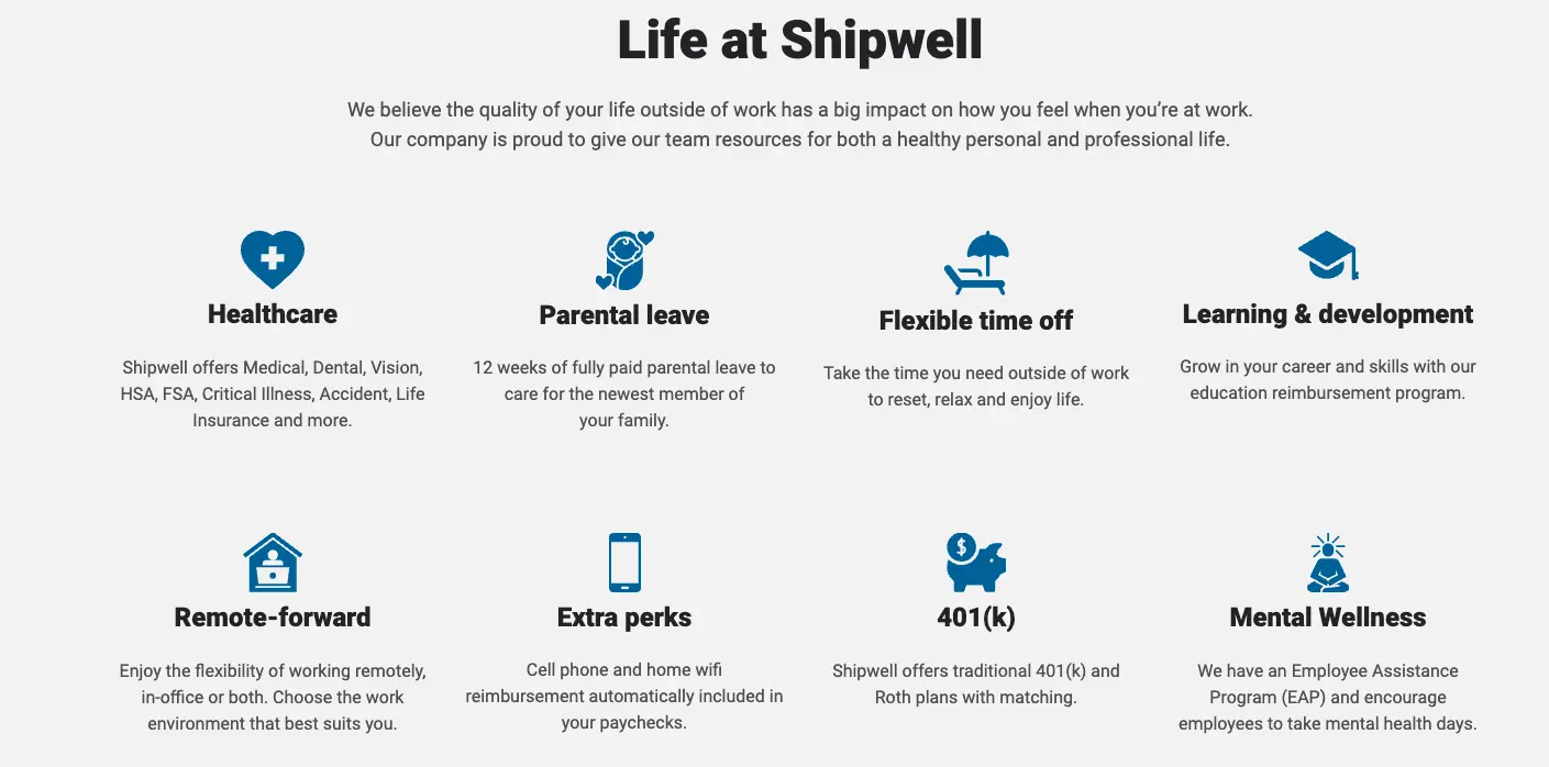 career page section - life at shipwell