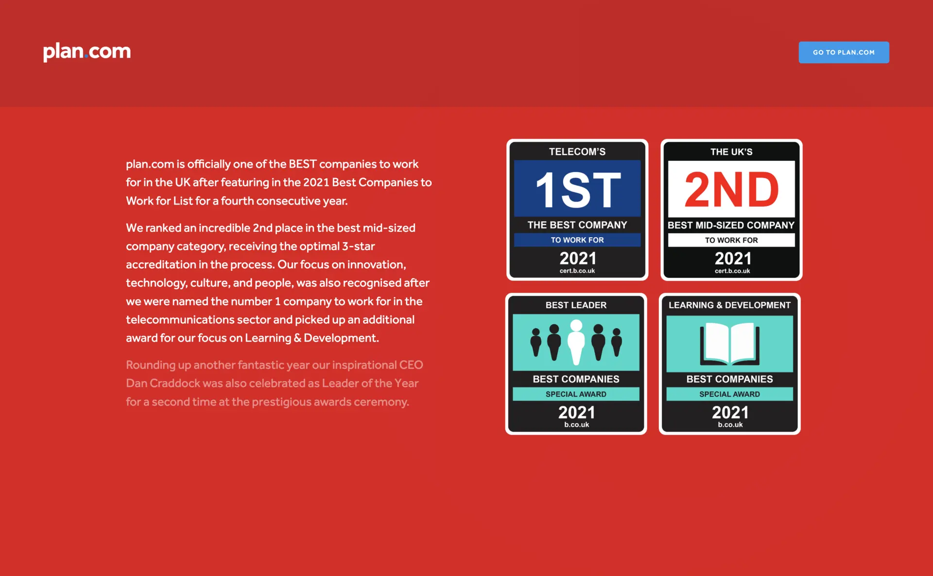 awards showcase section on career page