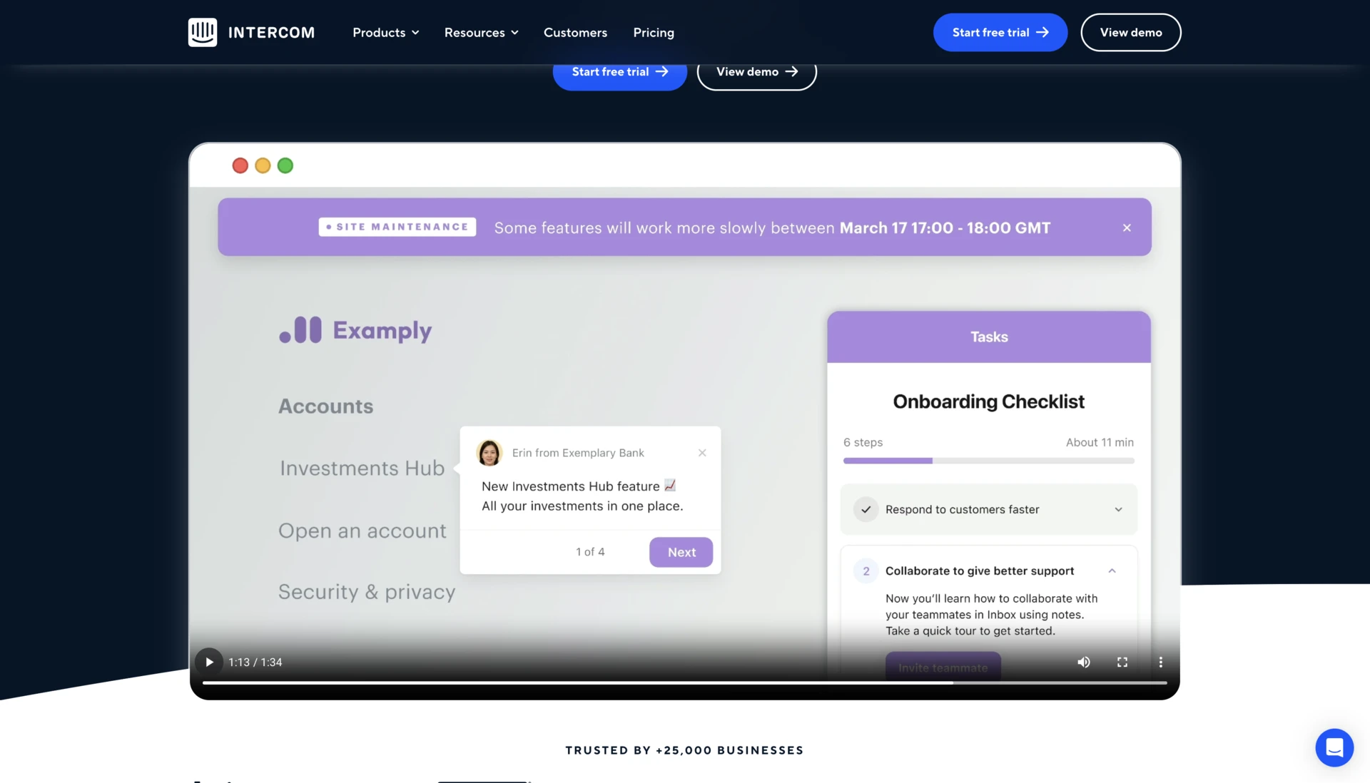 B2B Explainer Video Testimonial on Website Example #5: intercom