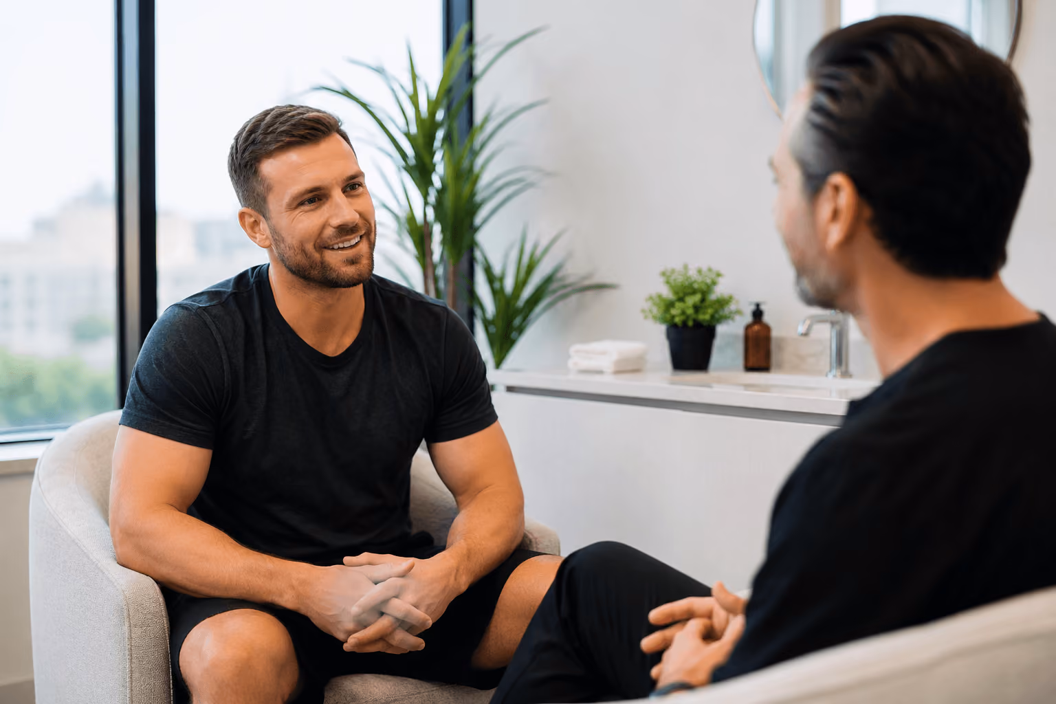 Male patient consultation for Scrotox sweat reduction at Vesper Aesthetics Chicago men’s treatments in Chicago, Illinois