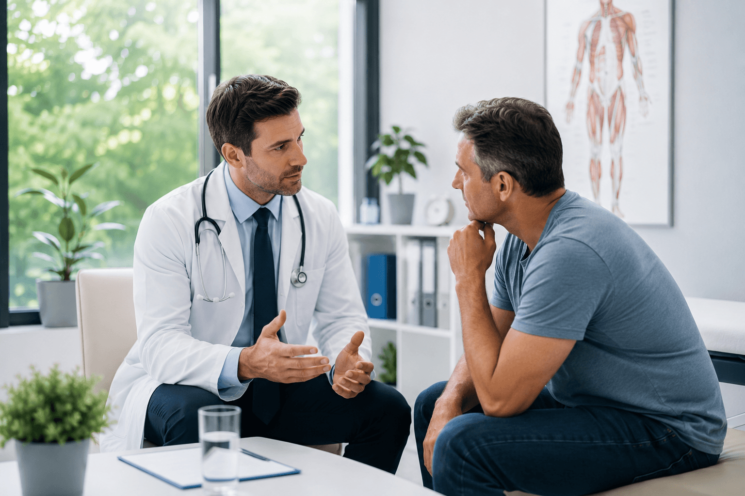 Physician consultation about Xeomin/Dysport for ED treatment in Chicago, Illinois focusing on blood flow-related erectile dysfunction