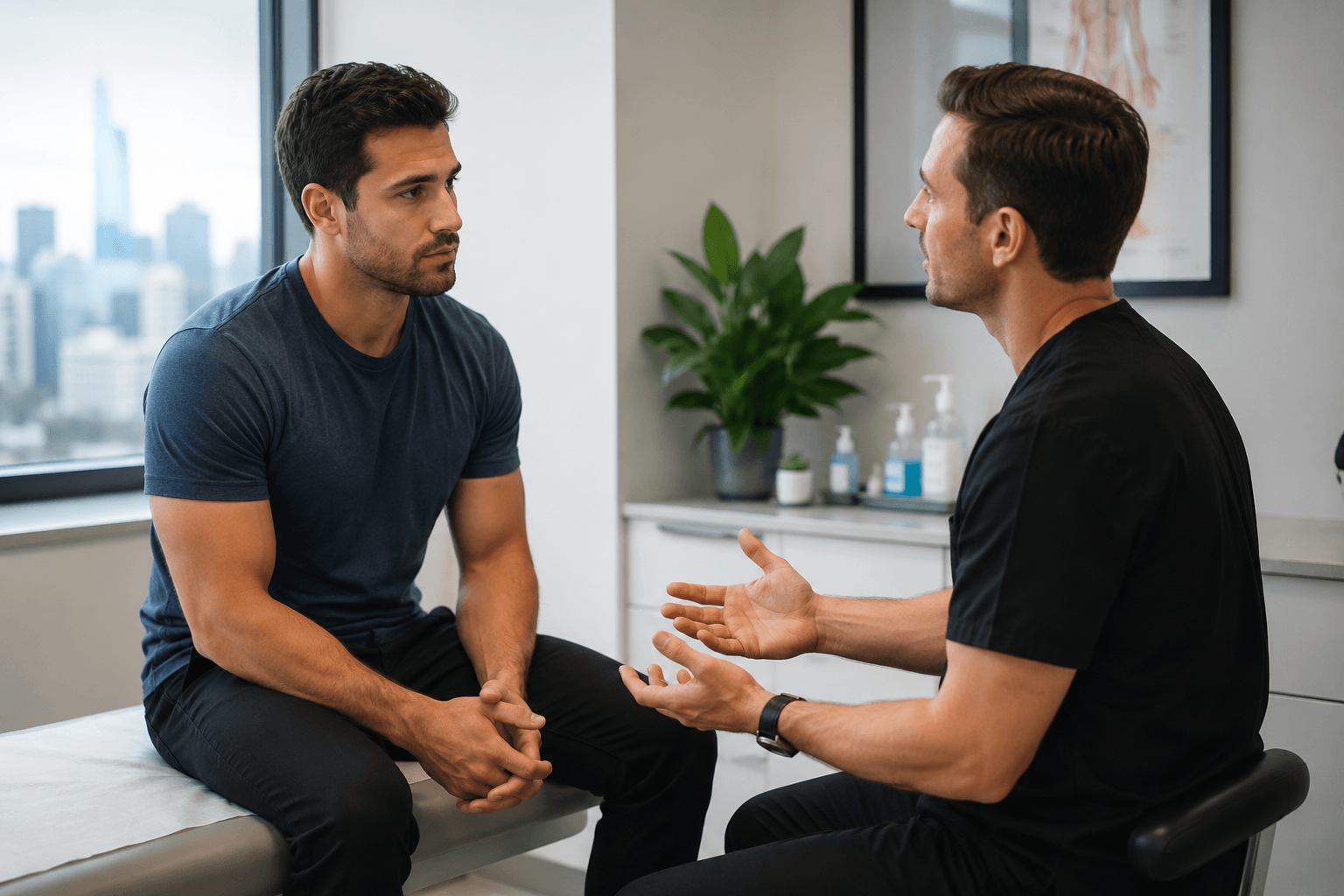 Medical provider consulting with a patient about Botox treatment options for genital hyperhidrosis in Chicago, Illinois.