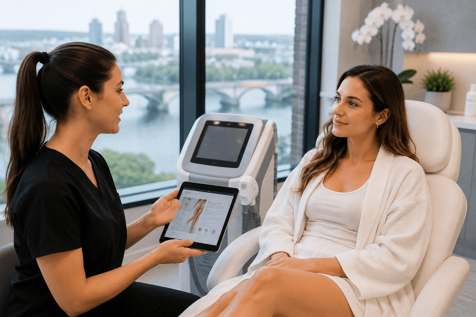 Client receiving laser hair removal treatment at a Vesper Aesthetics medical spa