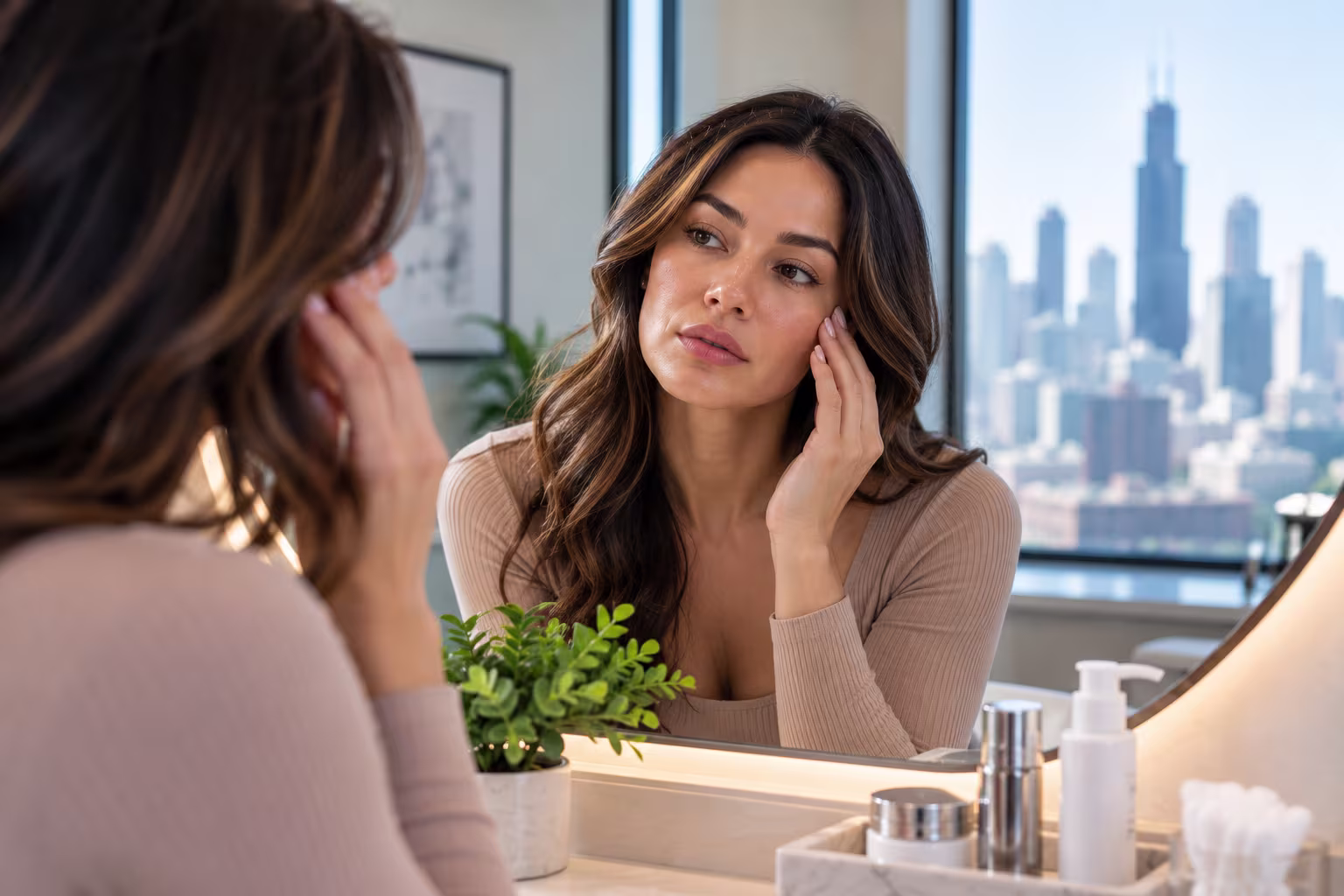 Woman with smooth forehead after Botox treatment at a medspa on Broadway St in Chicago