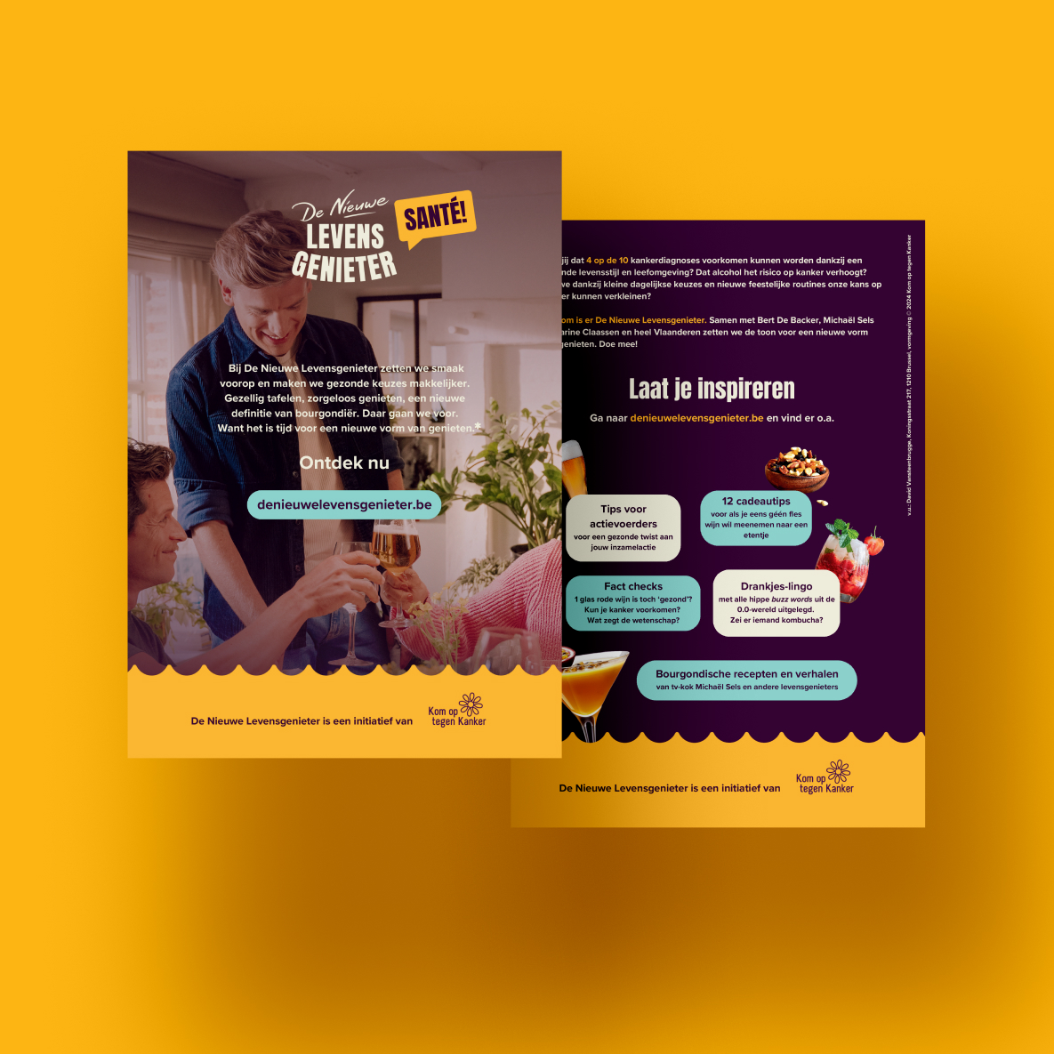 Flyer van De Nieuwe Levensgenieter voor actievoerders van Kom op tegen Kanker.