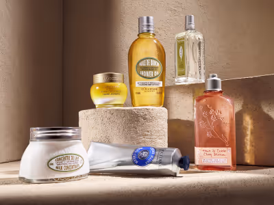 Imagen de una gama de productos de belleza de L’Occitane 